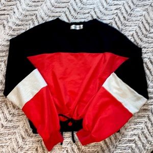 Angashion|Long Sleeve drawstring crop top|Red